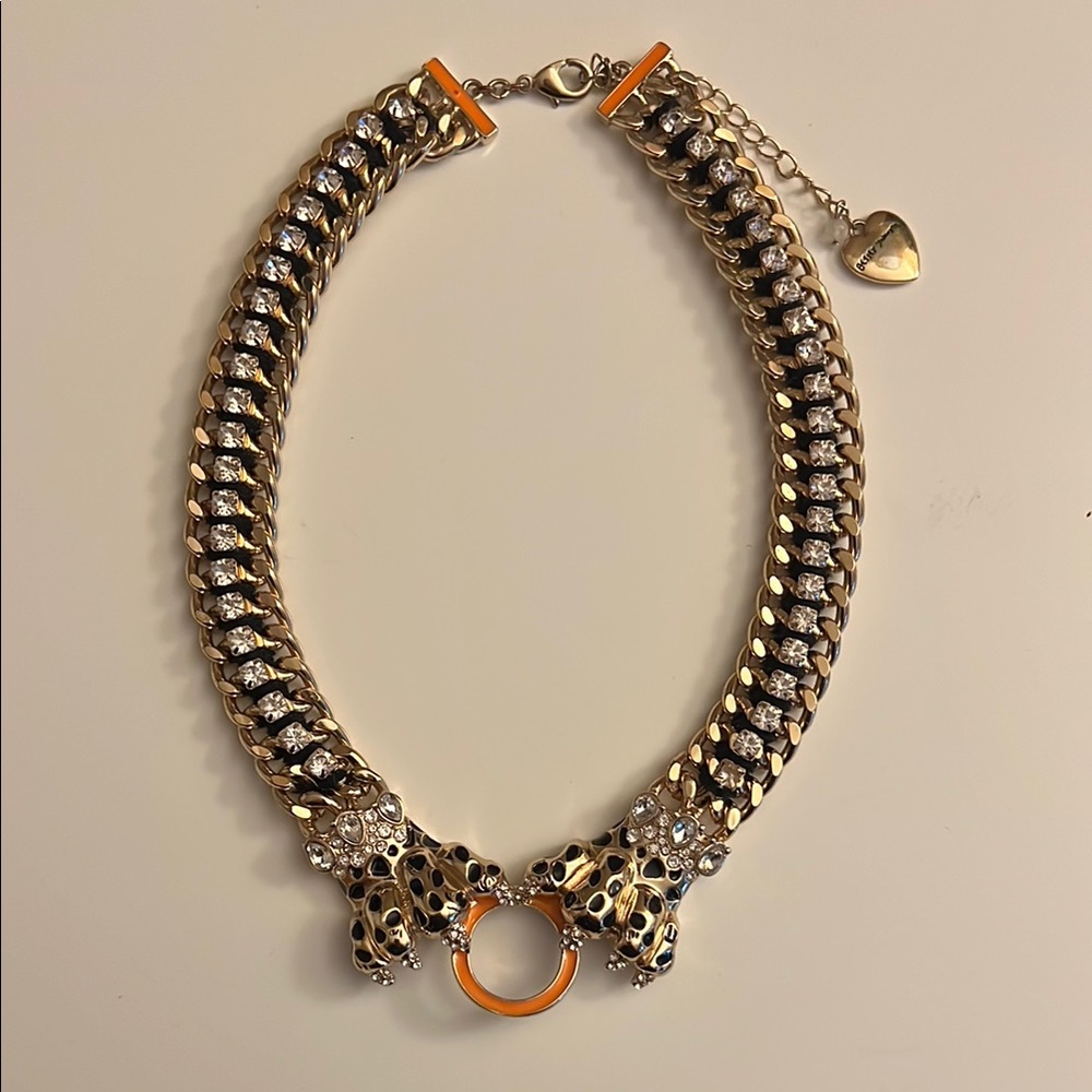 Betsey Johnson Gold and Silver Crystal ‘Paw’ Necklace